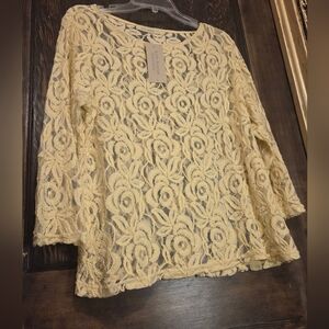NWT Cut Loose Floral Lace Blouse in Yellow Sz L